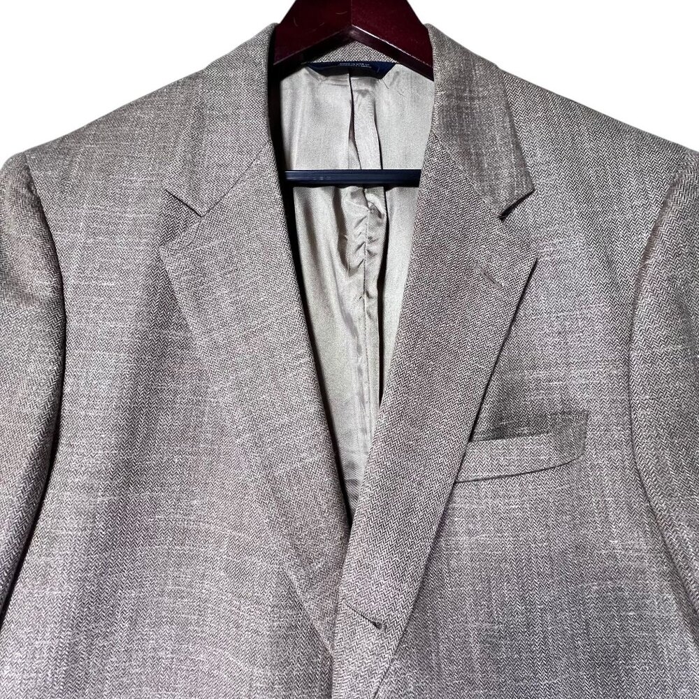 Brooks Brothers Mens Tan Brown Silk Wool Linen 2 Button Blazer Jacket 42L - Picture 4 of 11